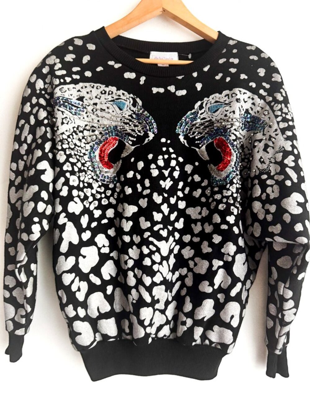 Vintage Gladys Bagley Rhinestone Puma Bedazzled Sweatshirt S OVERSIZED